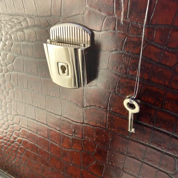 Bosca Dark Brown Crocodile Embossed Briefcase - Picture 5 of 8